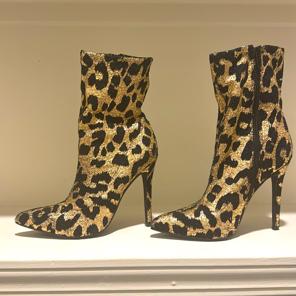 Leopard Shimmer Booties (slightly worn)